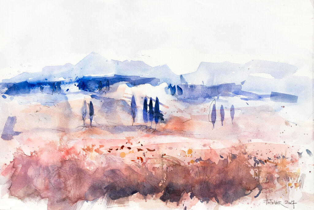 Tuscany poppy field_38x56cm_akvarel_2017